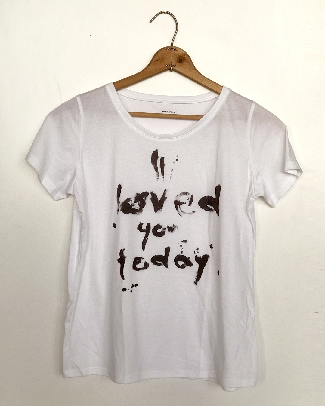 Tshirt inspired by the positive punk vibes of Vivienne Westwood, out I loved you today hand painted saying is a nod to the 70s and everyday good vibes. 